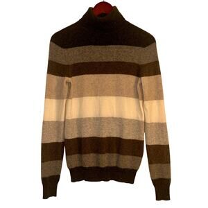 Charter Club Sweater Womens XS Gray Brown Striped Luxury Cashmere Turtleneck